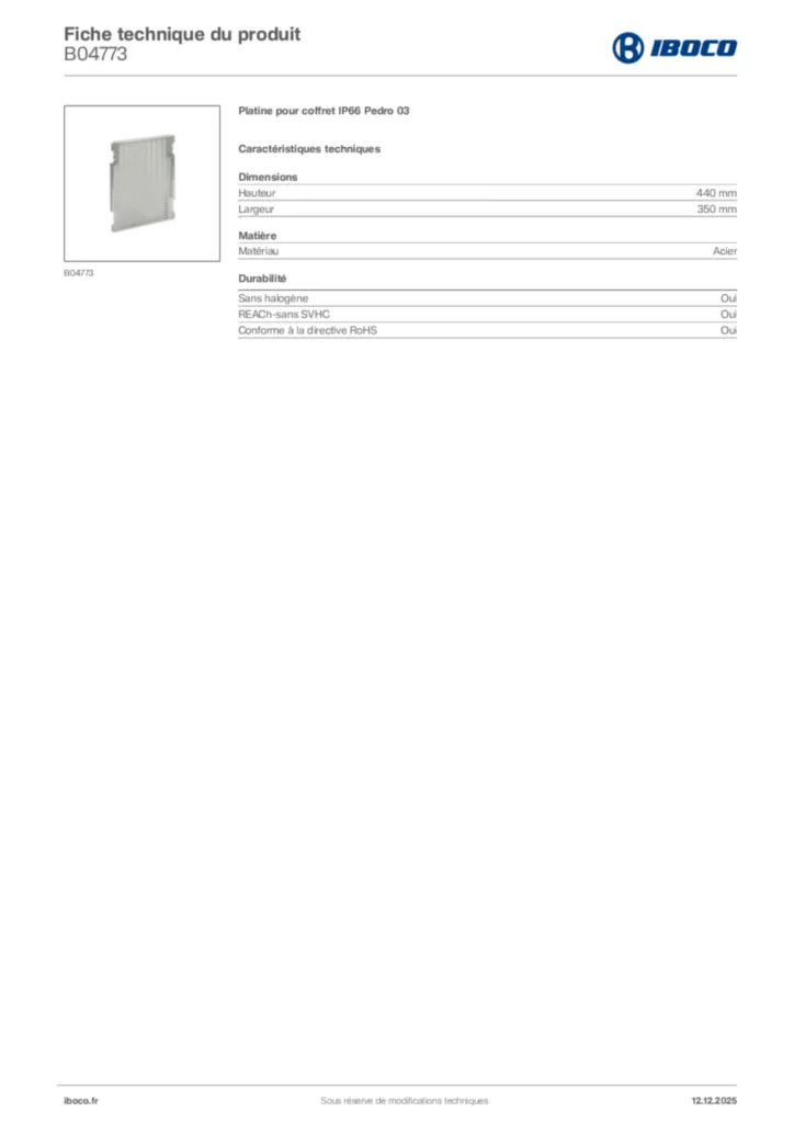 Image Iboco Fiche technique du produit B04773 | Hager France