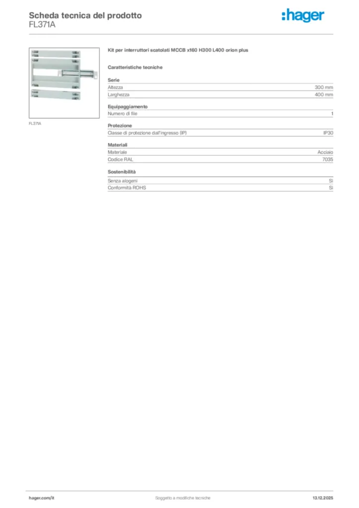 Immagine Hager Scheda tecnica del prodotto FL371A | Hager Italia