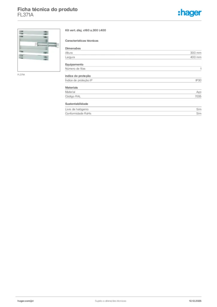 Imagem Hager Ficha técnica do produto FL371A | Hager Portugal