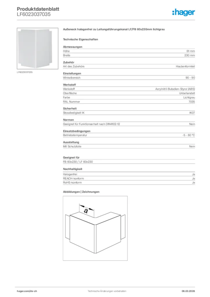 Bild Hager Produktdatenblatt LF6023037035 | Hager Schweiz