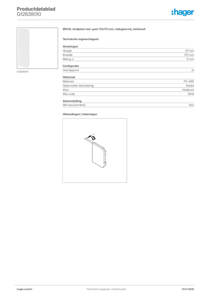 Afbeelding Hager Productdatablad G12639010 | Hager Nederland