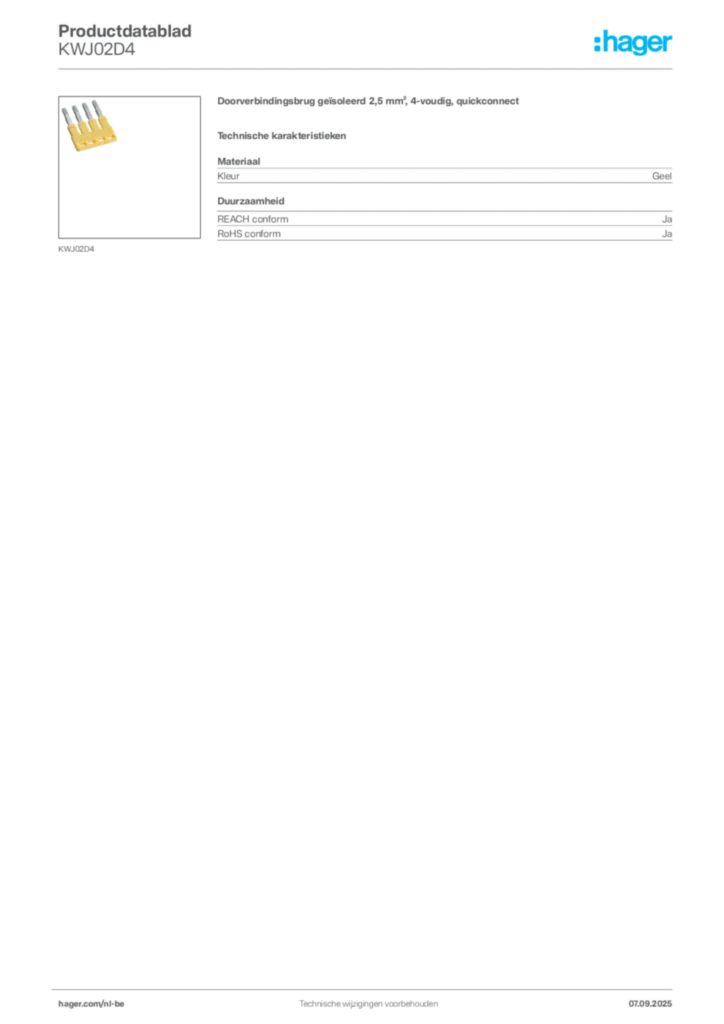 Afbeelding Hager Productdatablad KWJ02D4 | Hager Belgium