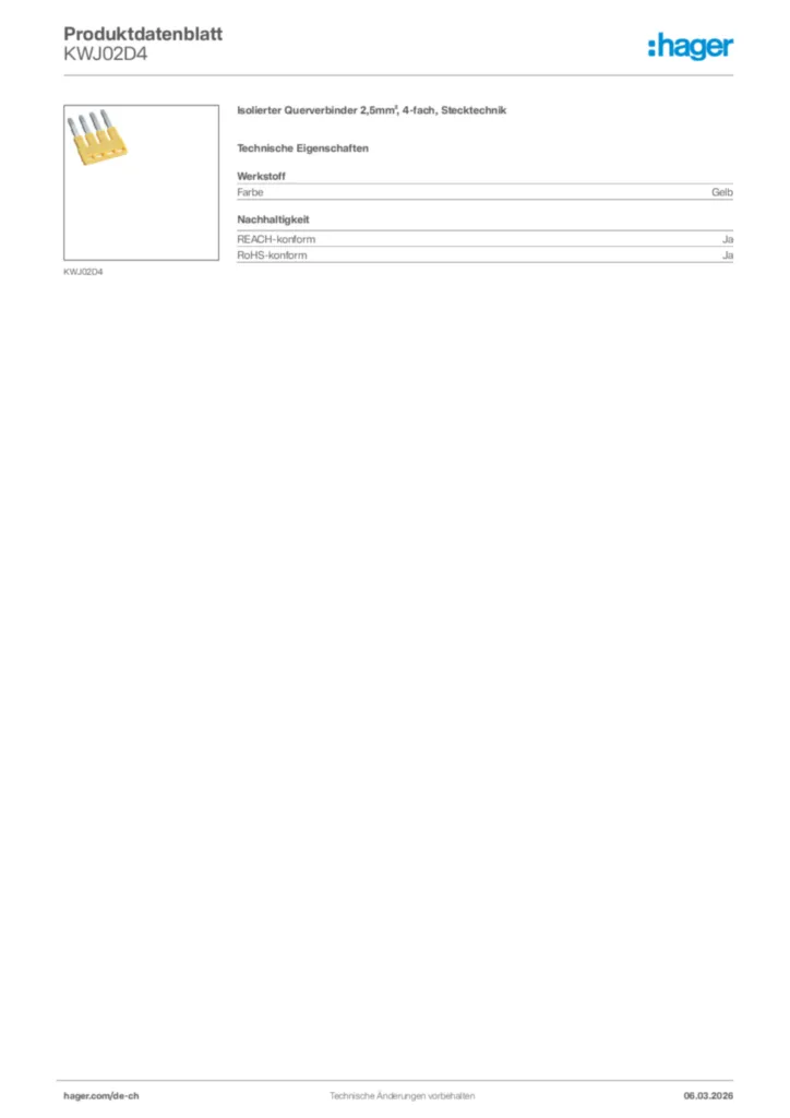 Bild Hager Produktdatenblatt KWJ02D4 | Hager Schweiz