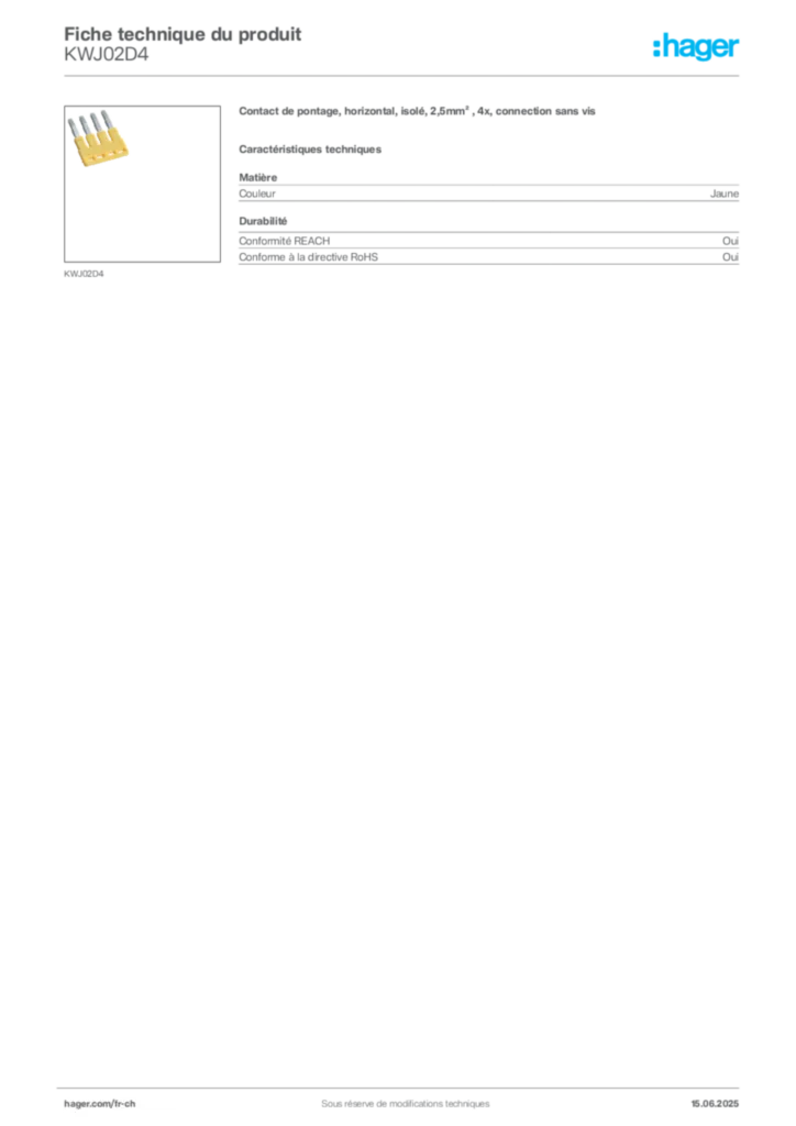 Image Hager Fiche technique du produit KWJ02D4 | Hager Suisse