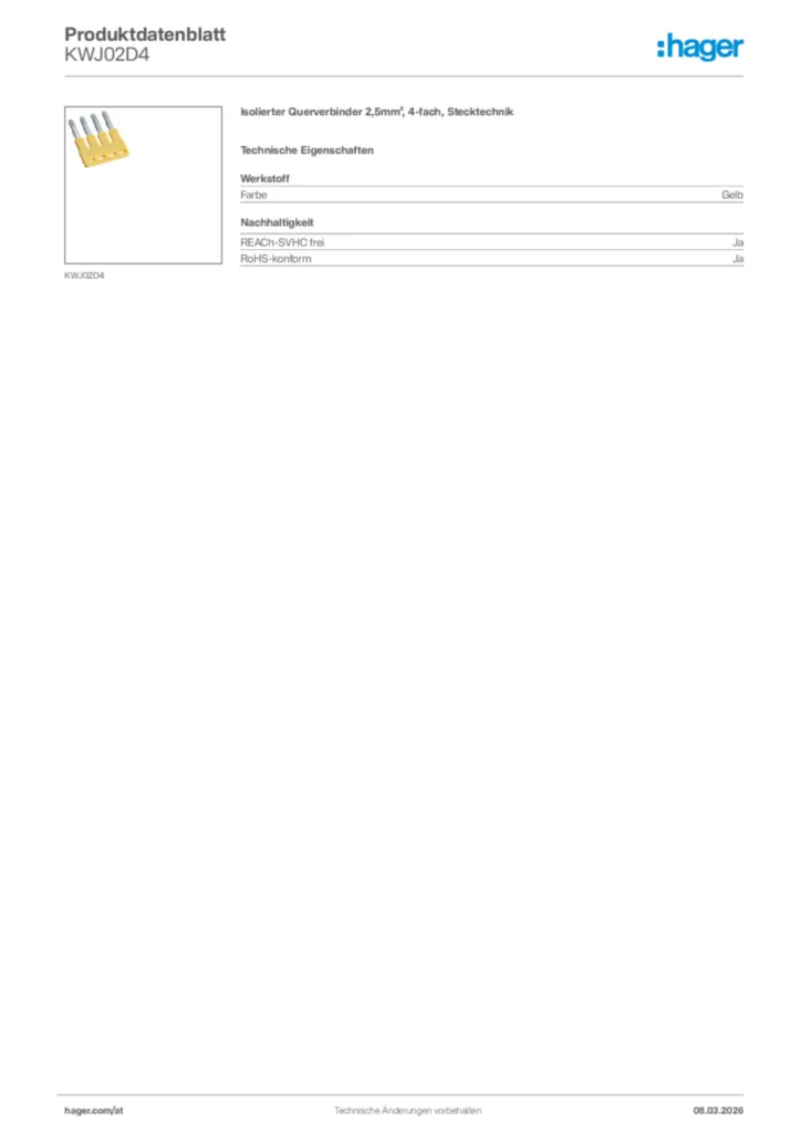Bild Hager Produktdatenblatt KWJ02D4 | Hager Deutschland