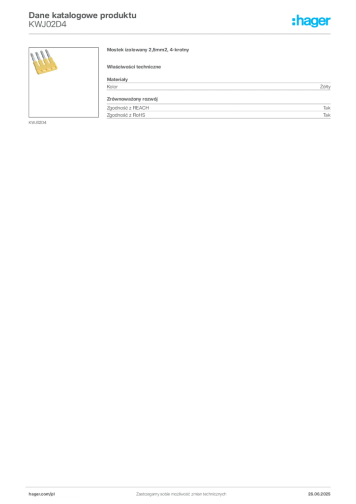 Zdjęcie Hager Karta katalogowa KWJ02D4 | Hager Polska