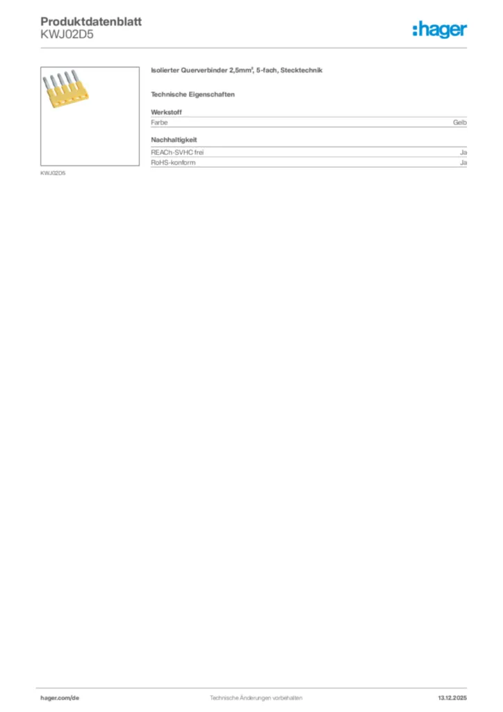 Bild Hager Produktdatenblatt KWJ02D5 | Hager Deutschland