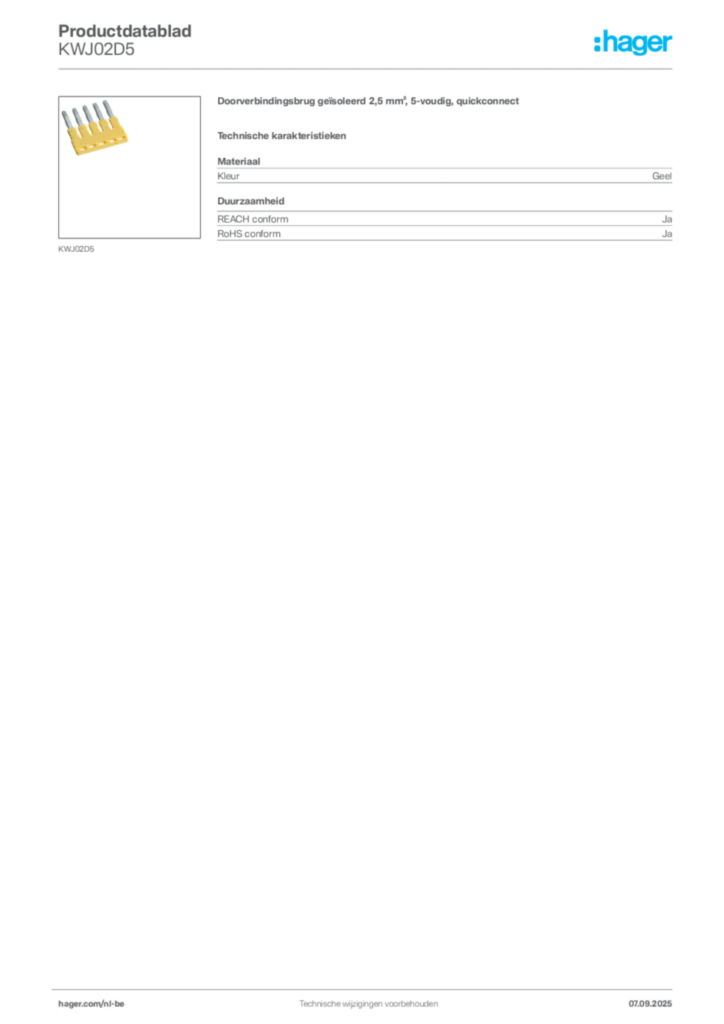 Afbeelding Hager Productdatablad KWJ02D5 | Hager Belgium