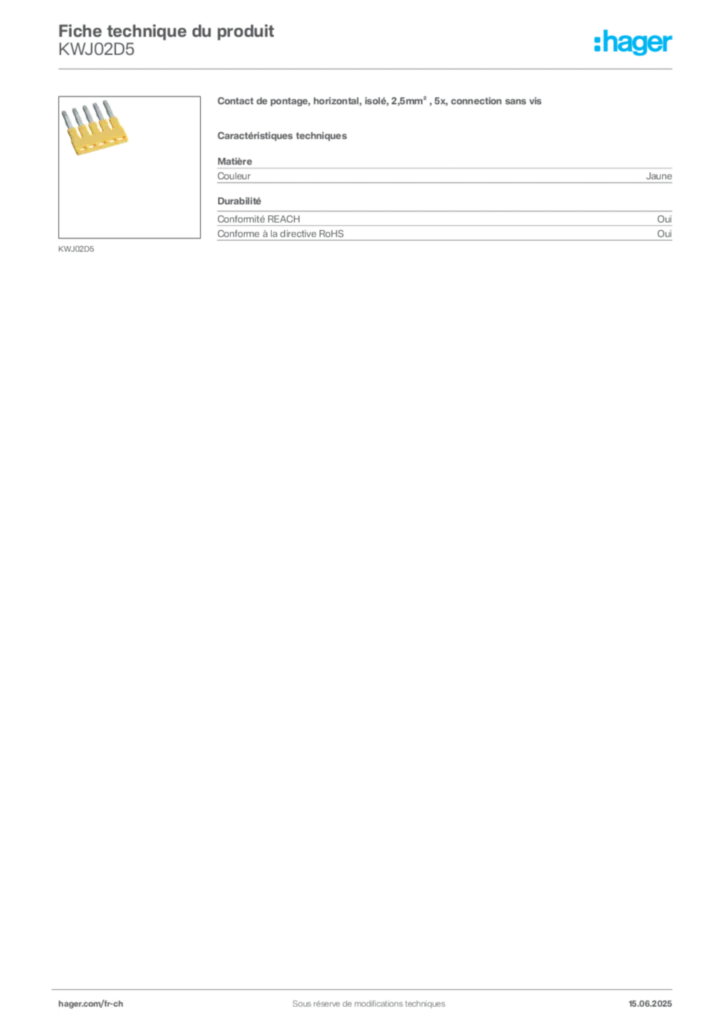 Image Hager Fiche technique du produit KWJ02D5 | Hager Suisse