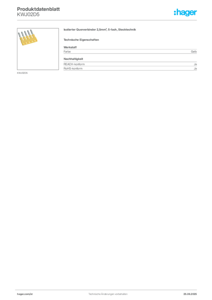 Bild Hager Produktdatenblatt KWJ02D5 | Hager Deutschland