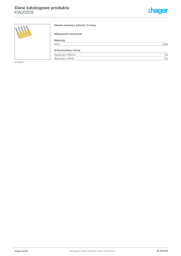 Zdjęcie Hager Karta katalogowa KWJ02D5 | Hager Polska