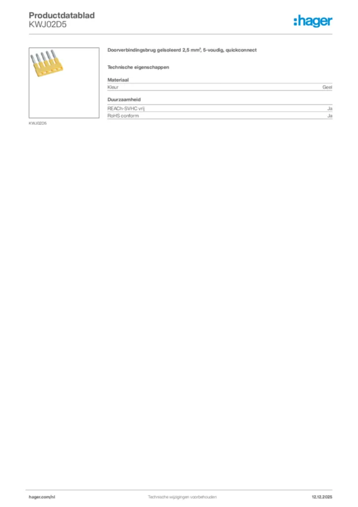 Afbeelding Hager Productdatablad KWJ02D5 | Hager Nederland
