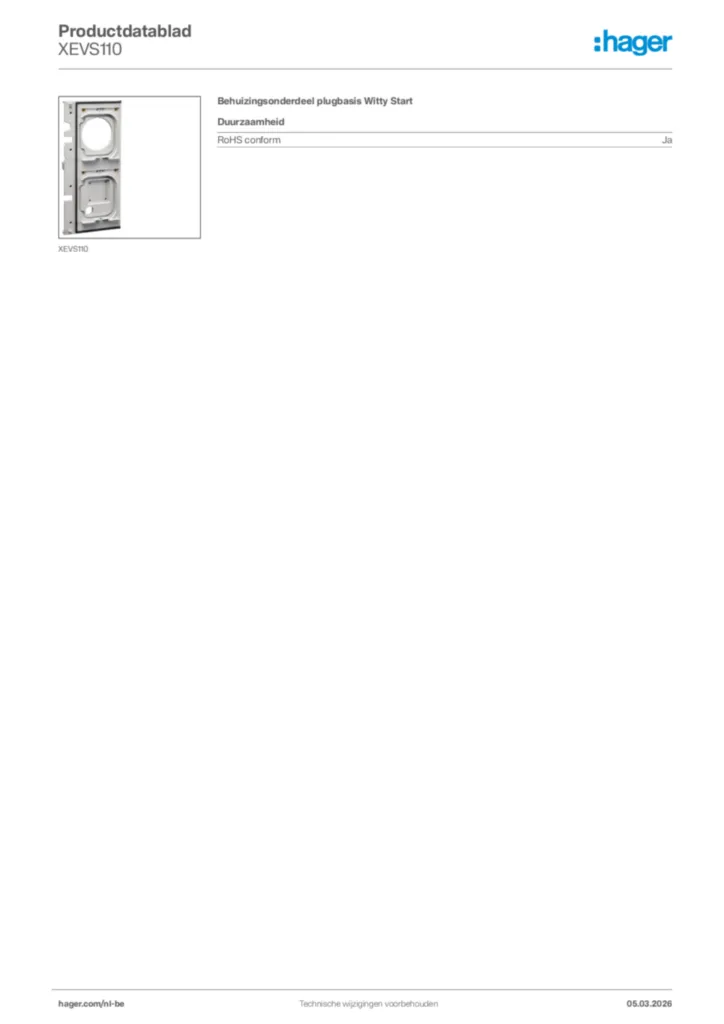 Afbeelding Hager Productdatablad XEVS110 | Hager Belgium