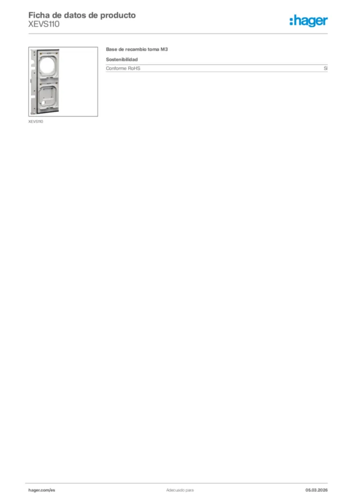 Imagen Hager Ficha de datos de producto XEVS110 | Hager España