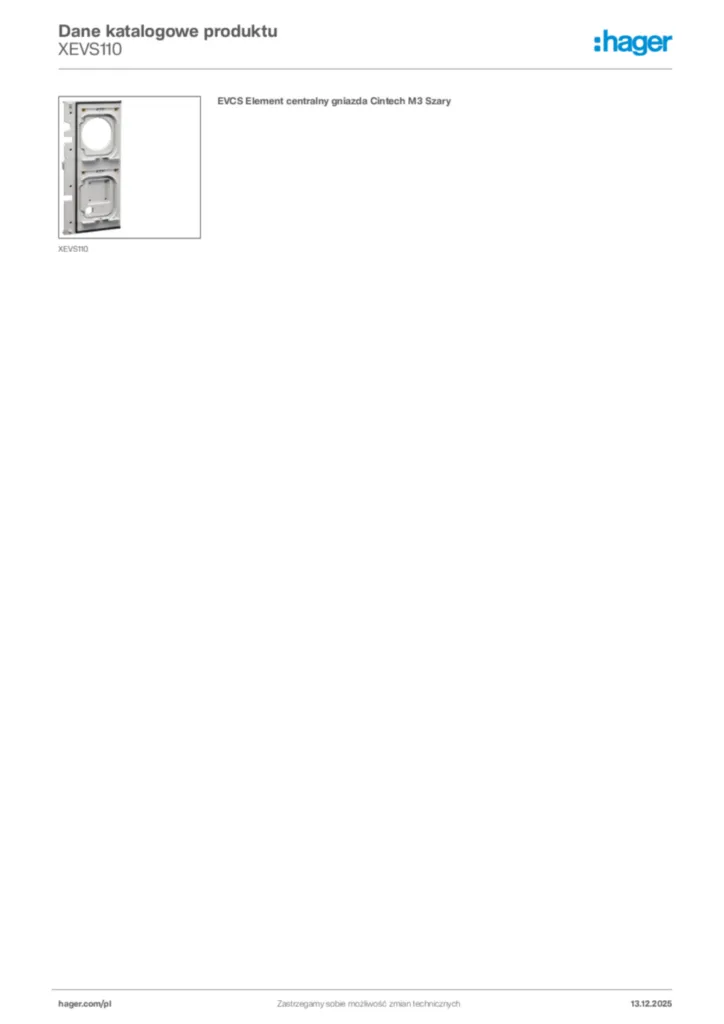 Zdjęcie Hager Karta katalogowa XEVS110 | Hager Polska