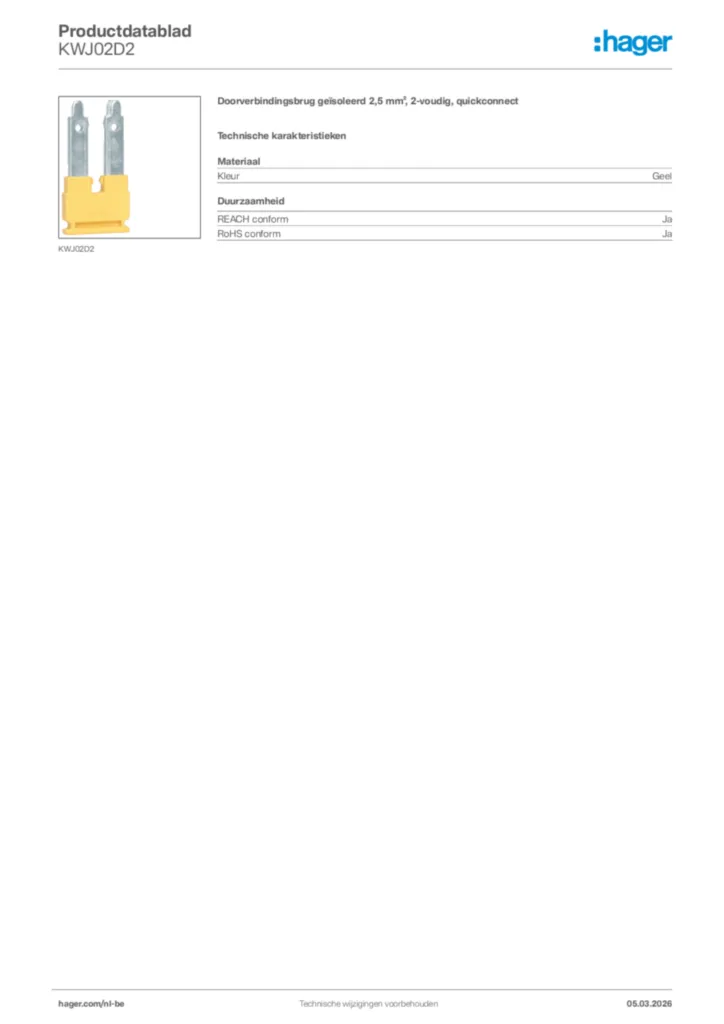 Afbeelding Hager Productdatablad KWJ02D2 | Hager Belgium