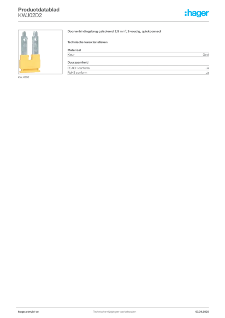 Afbeelding Hager Productdatablad KWJ02D2 | Hager Belgium