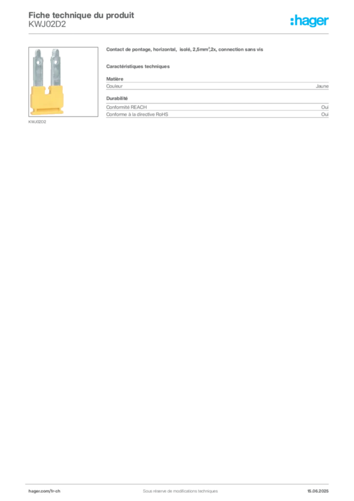 Image Hager Fiche technique du produit KWJ02D2 | Hager Suisse