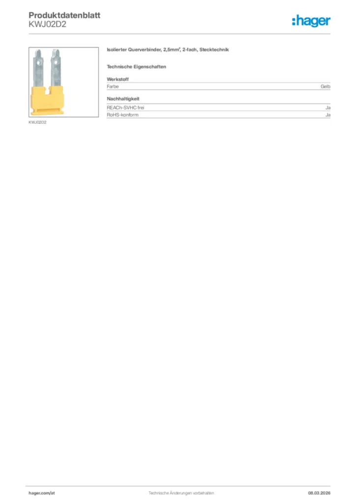 Bild Hager Produktdatenblatt KWJ02D2 | Hager Deutschland