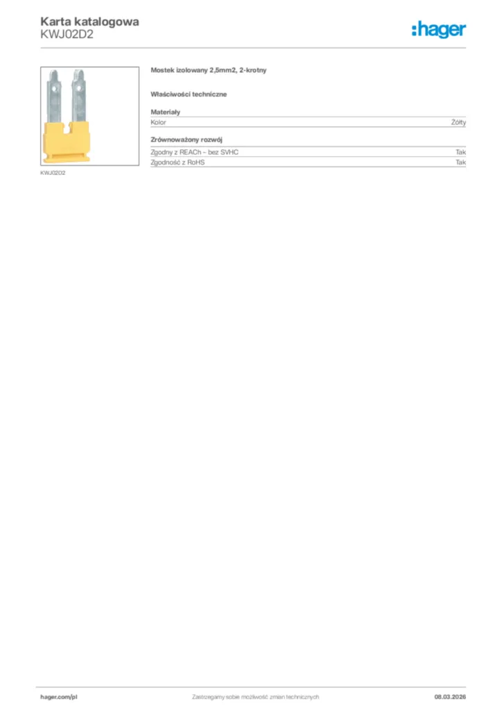 Zdjęcie Hager Karta katalogowa KWJ02D2 | Hager Polska