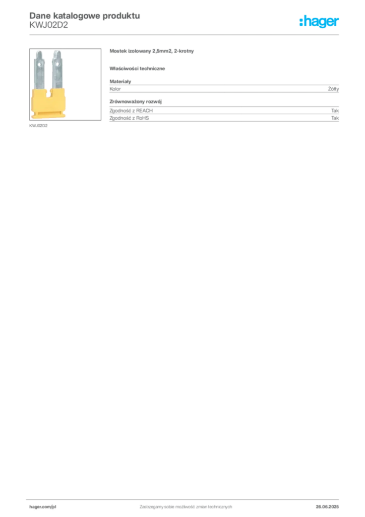 Zdjęcie Hager Karta katalogowa KWJ02D2 | Hager Polska