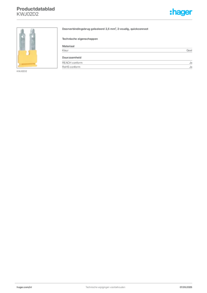 Afbeelding Hager Productdatablad KWJ02D2 | Hager Nederland