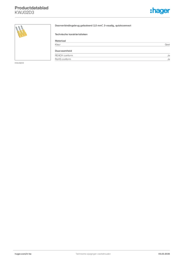 Afbeelding Hager Productdatablad KWJ02D3 | Hager Belgium