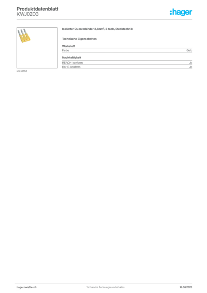 Bild Hager Produktdatenblatt KWJ02D3 | Hager Schweiz