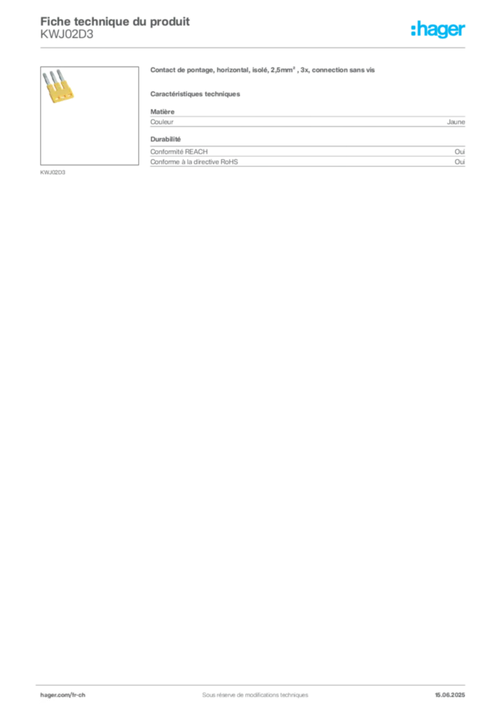 Image Hager Fiche technique du produit KWJ02D3 | Hager Suisse