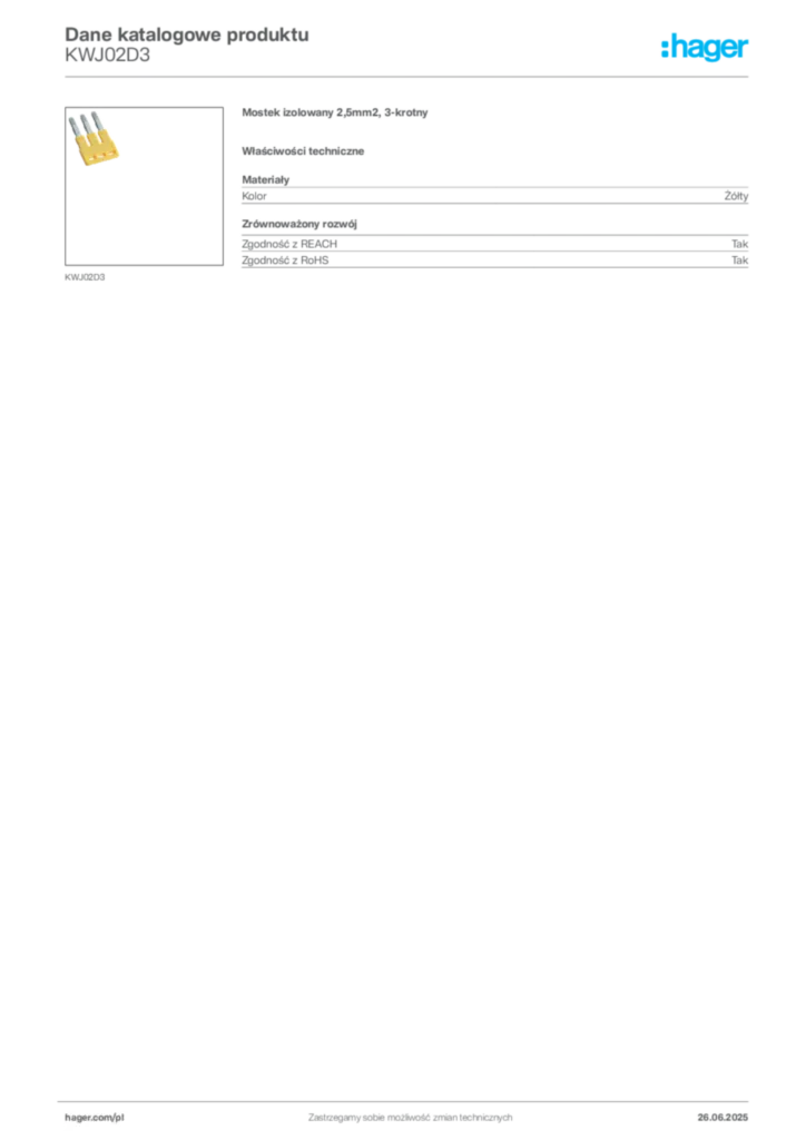 Zdjęcie Hager Karta katalogowa KWJ02D3 | Hager Polska