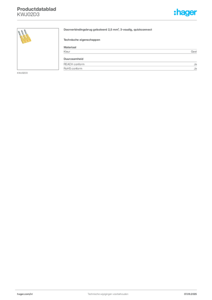 Afbeelding Hager Productdatablad KWJ02D3 | Hager Nederland