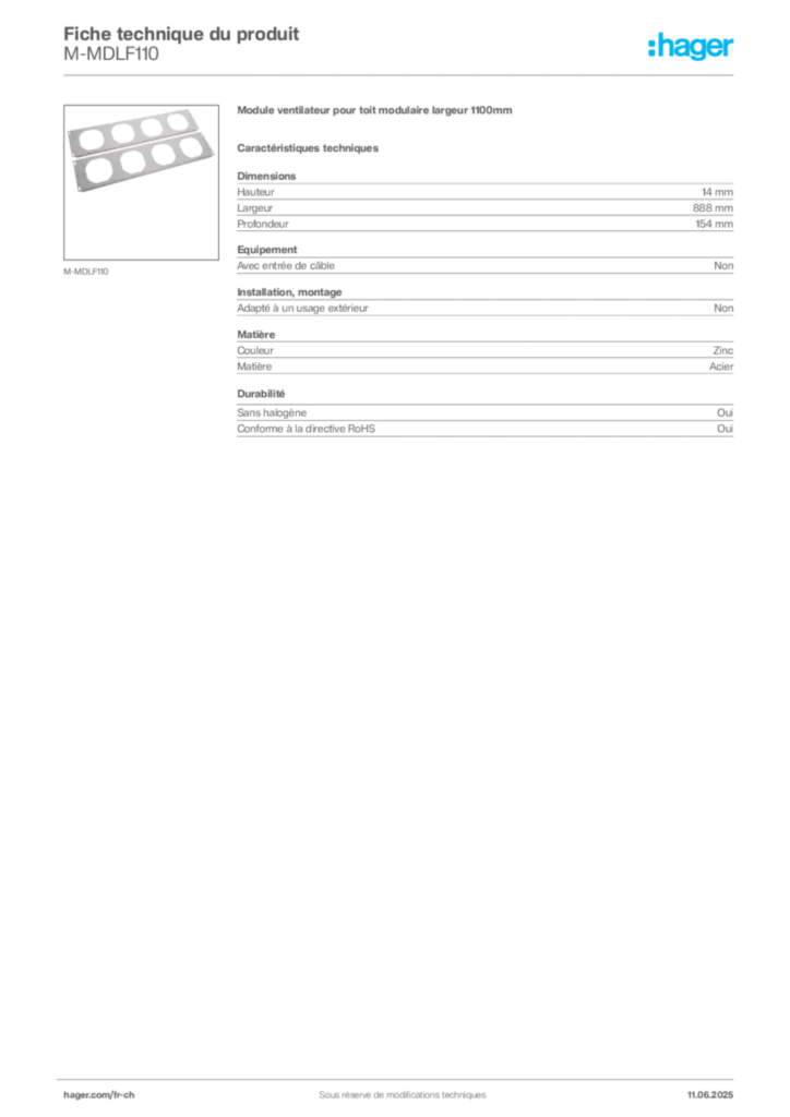Image Hager Fiche technique du produit M-MDLF110 | Hager Suisse