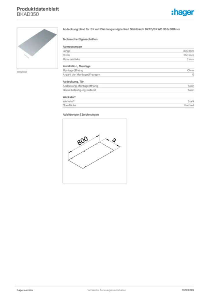 Bild Hager Produktdatenblatt BKAD350 | Hager Deutschland