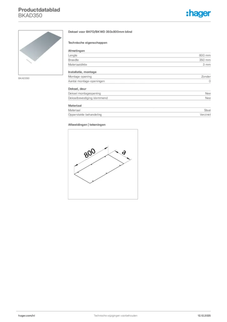 Afbeelding Hager Productdatablad BKAD350 | Hager Nederland