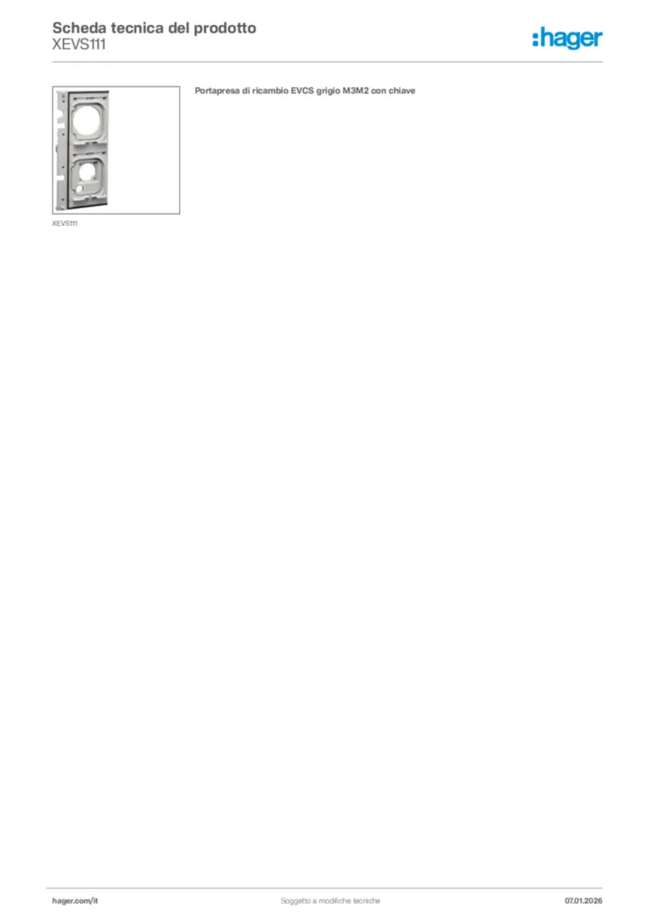 Immagine Hager Scheda tecnica del prodotto XEVS111 | Hager Italia