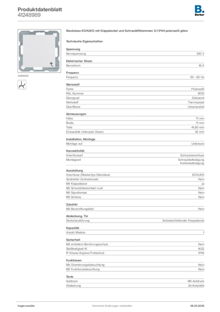 Bild Berker Produktdatenblatt 41248989 | Hager Deutschland