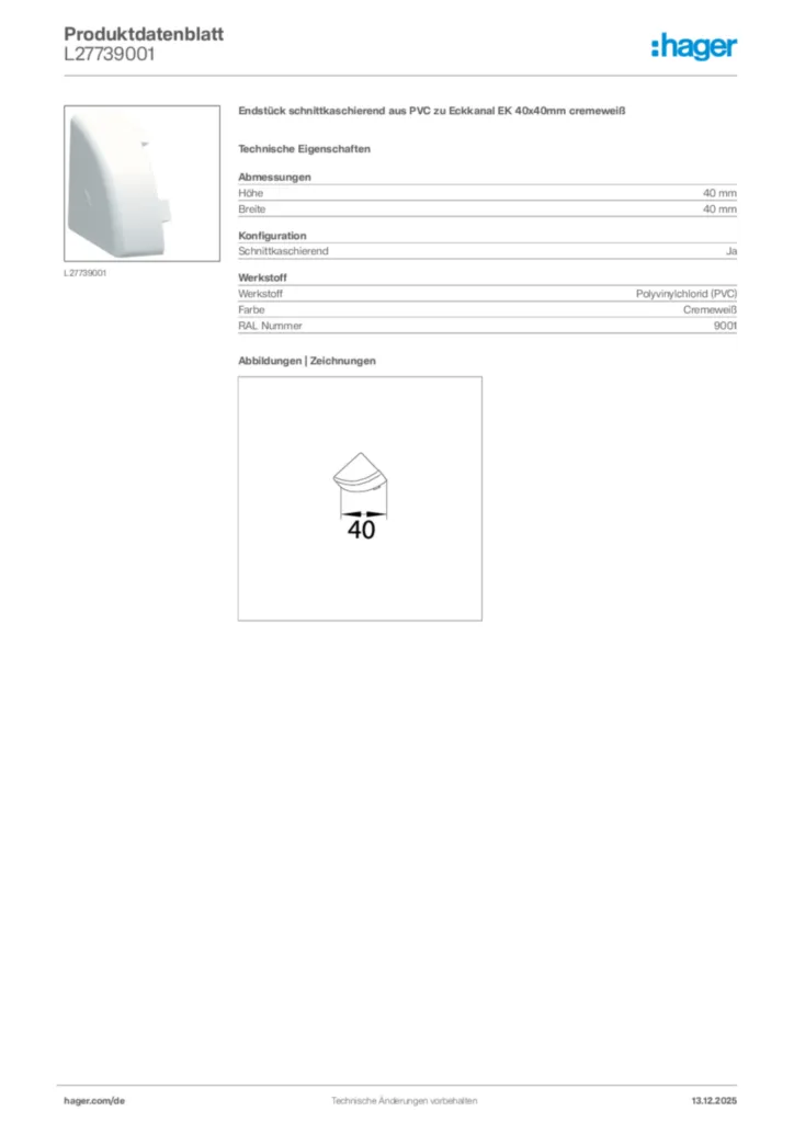 Bild Hager Produktdatenblatt L27739001 | Hager Deutschland