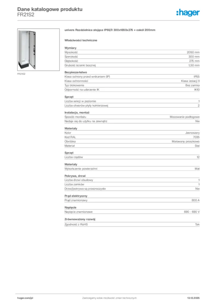 Zdjęcie Hager Karta katalogowa FR21S2 | Hager Polska