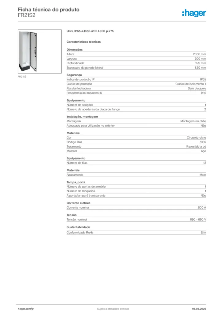 Imagem Hager Ficha técnica do produto FR21S2 | Hager Portugal