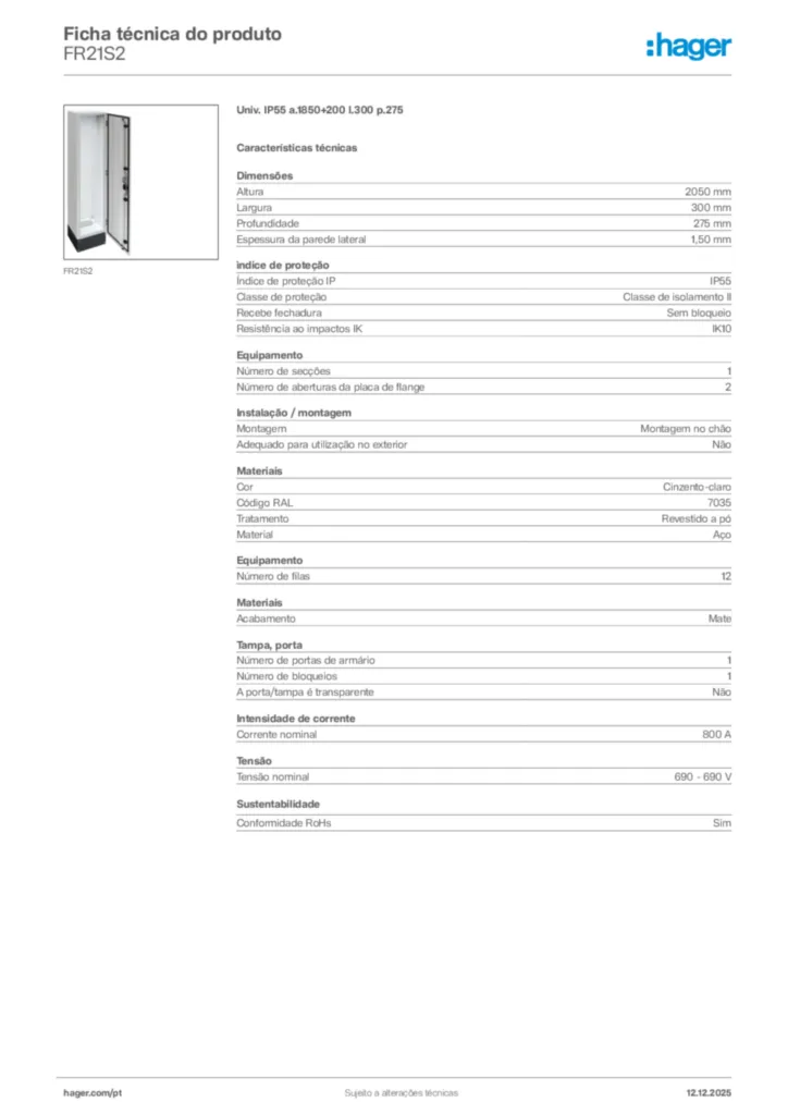 Imagem Hager Ficha técnica do produto FR21S2 | Hager Portugal