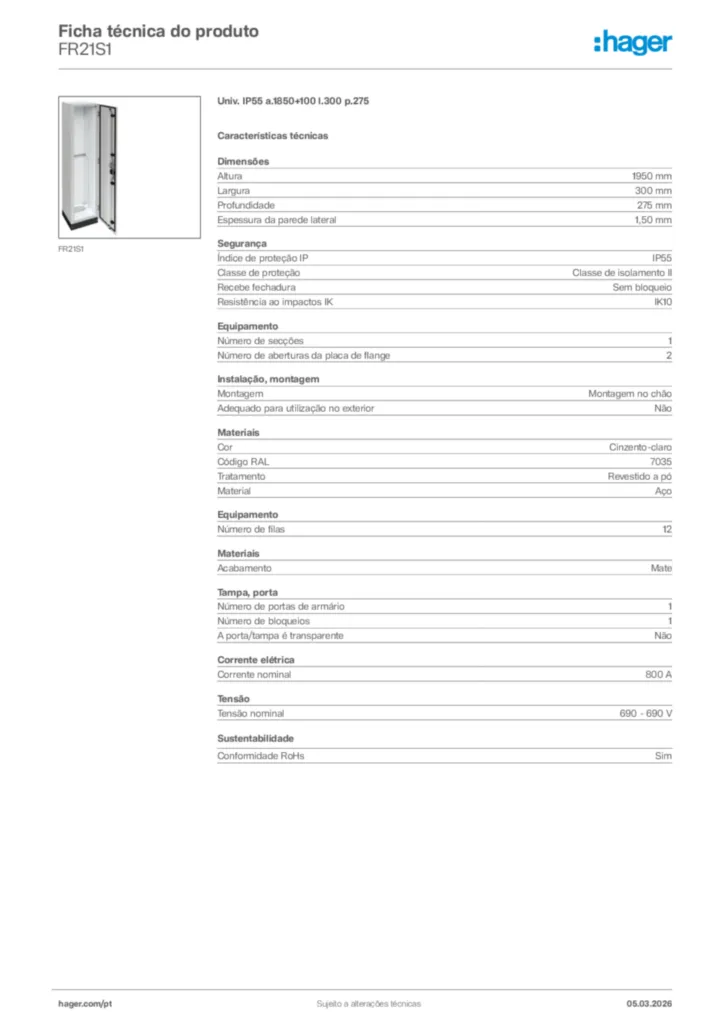 Imagem Hager Ficha técnica do produto FR21S1 | Hager Portugal