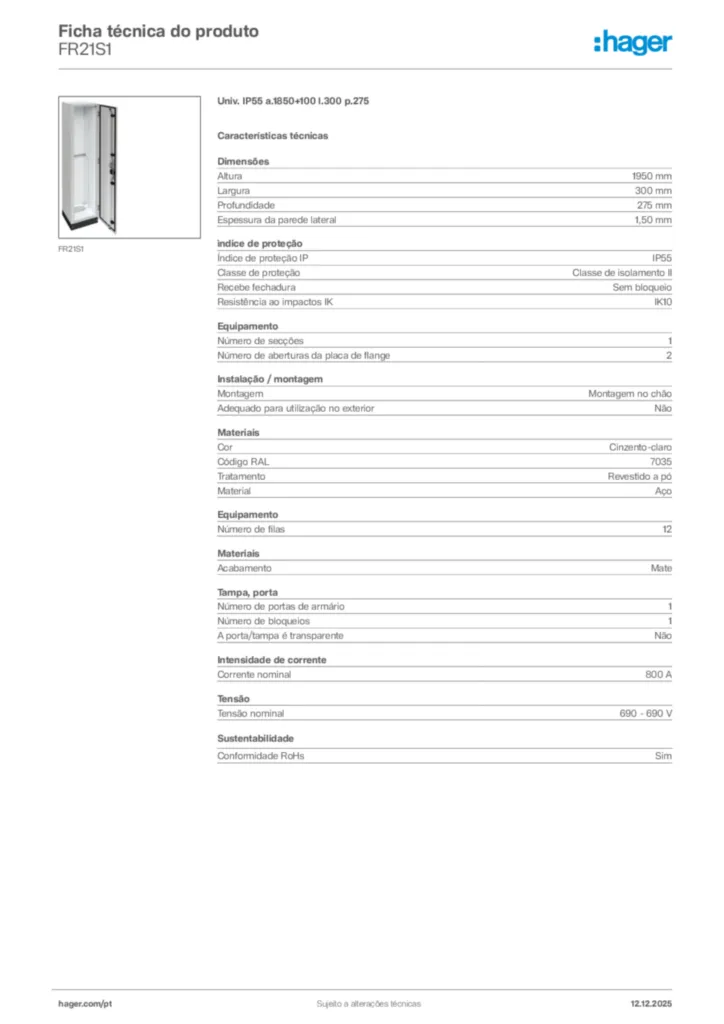 Imagem Hager Ficha técnica do produto FR21S1 | Hager Portugal