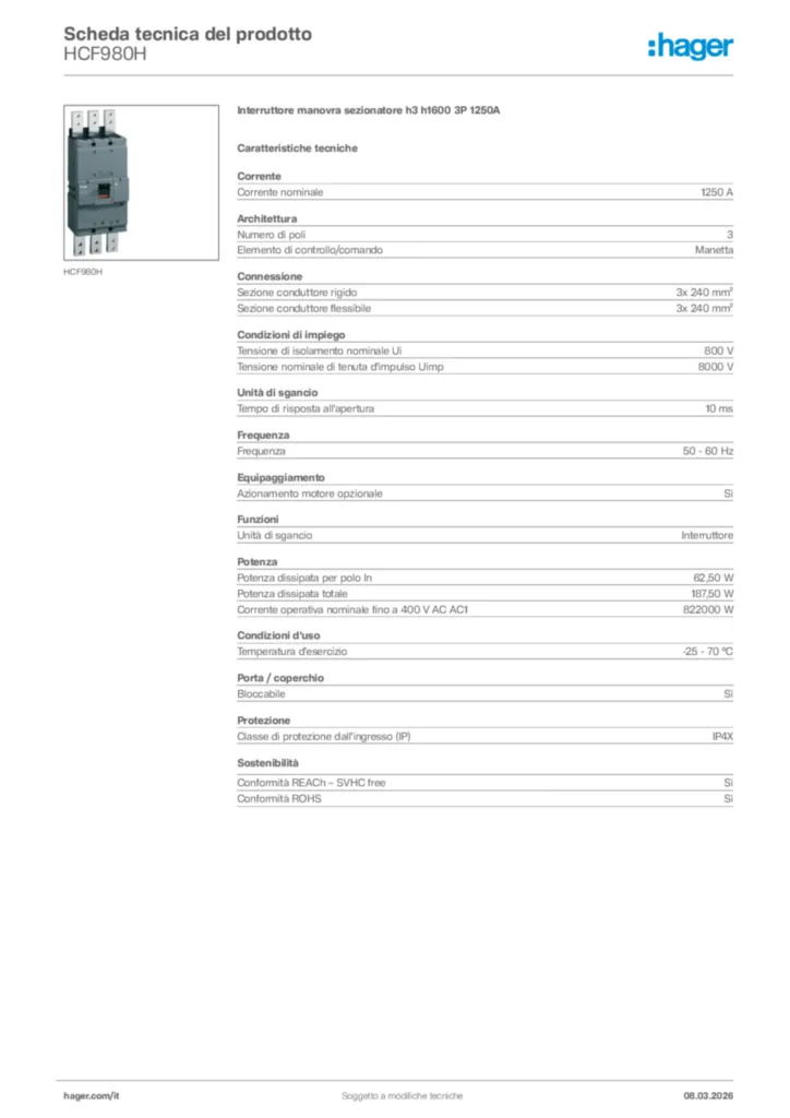 Immagine Hager Scheda tecnica del prodotto HCF980H | Hager Italia