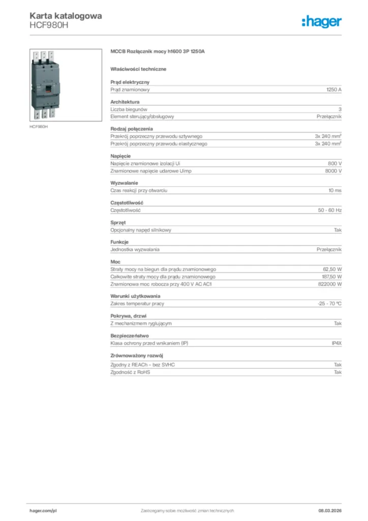 Zdjęcie Hager Karta katalogowa HCF980H | Hager Polska
