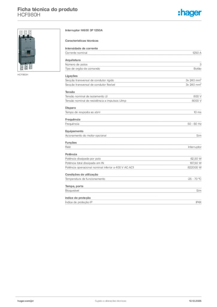 Imagem Hager Ficha técnica do produto HCF980H | Hager Portugal