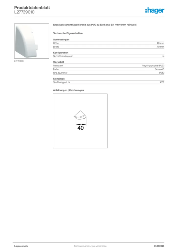 Bild Hager Produktdatenblatt L27739010 | Hager Deutschland
