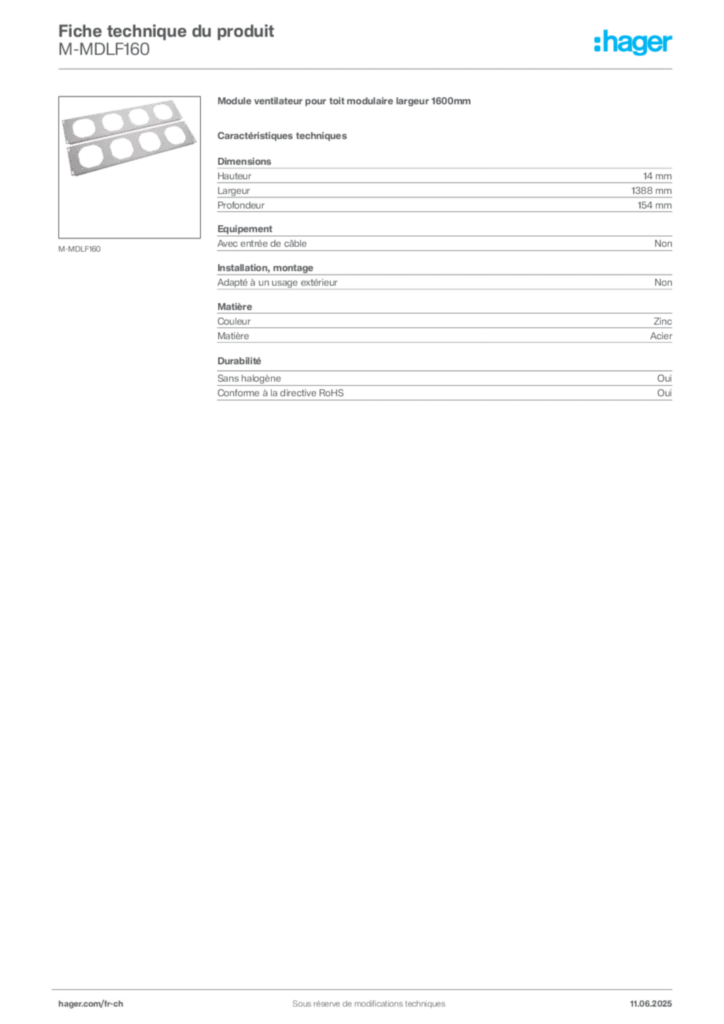 Image Hager Fiche technique du produit M-MDLF160 | Hager Suisse