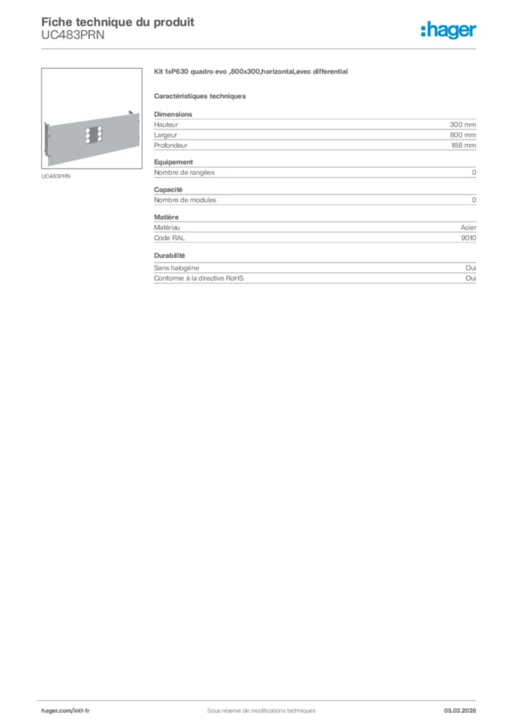 Image Hager Fiche technique du produit UC483PRN | Hager Afrique