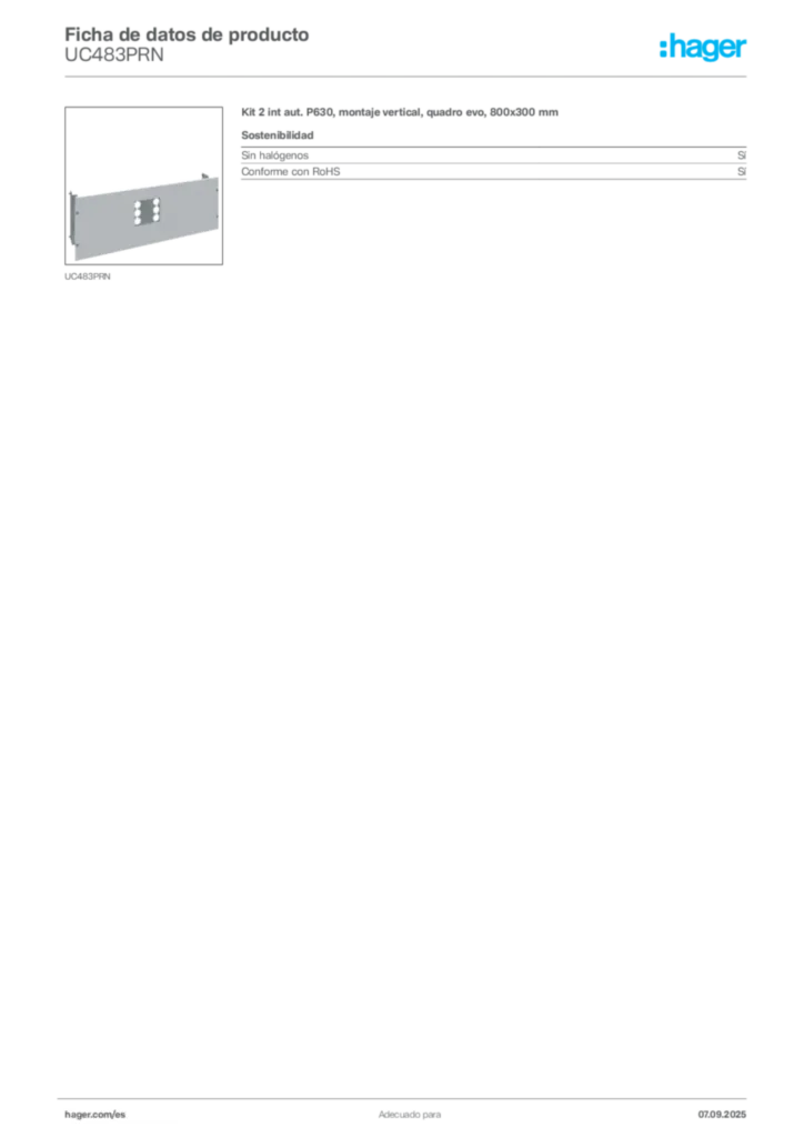 Imagen Hager Ficha de datos de producto UC483PRN | Hager España