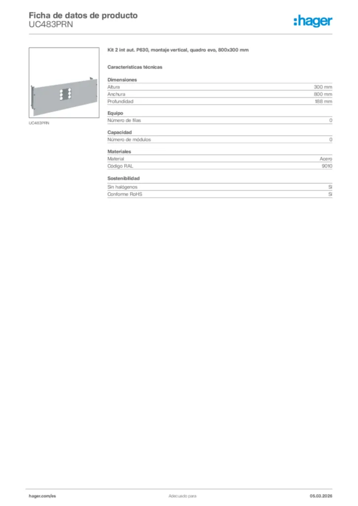 Imagen Hager Ficha de datos de producto UC483PRN | Hager España